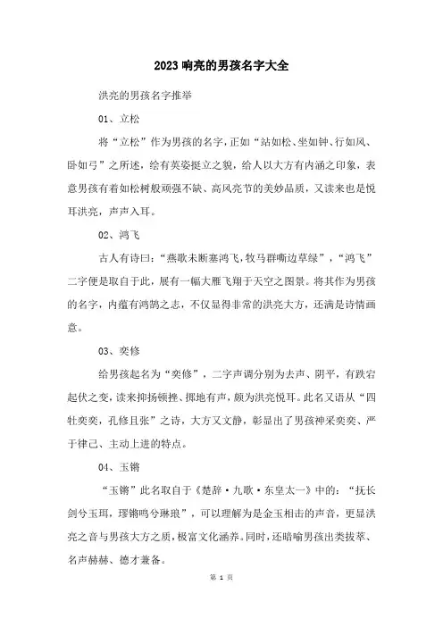 2023响亮的男孩名字大全