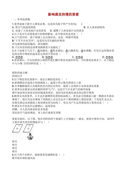 中考物理 知识点全突破系列 专题 影响蒸发快慢的因素