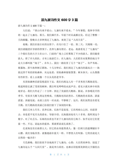 游九寨沟作文600字3篇