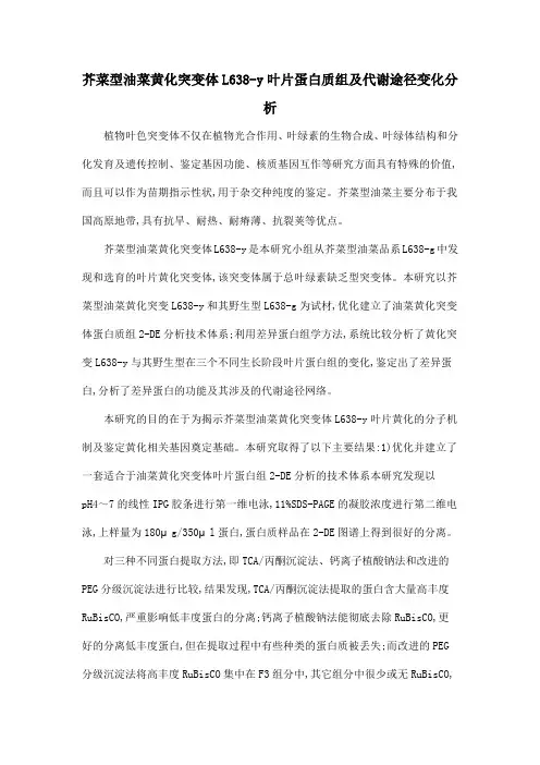 芥菜型油菜黄化突变体L638-y叶片蛋白质组及代谢途径变化分析