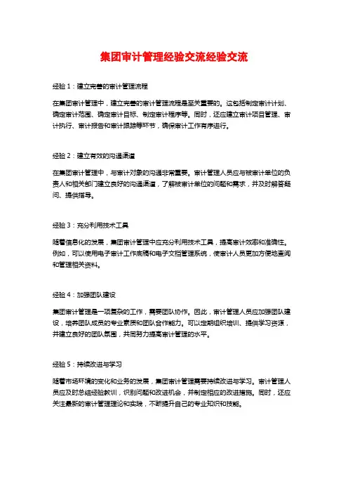 集团审计管理经验交流经验交流