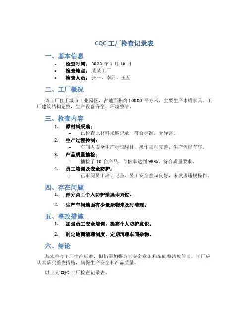 cqc工厂检查记录表