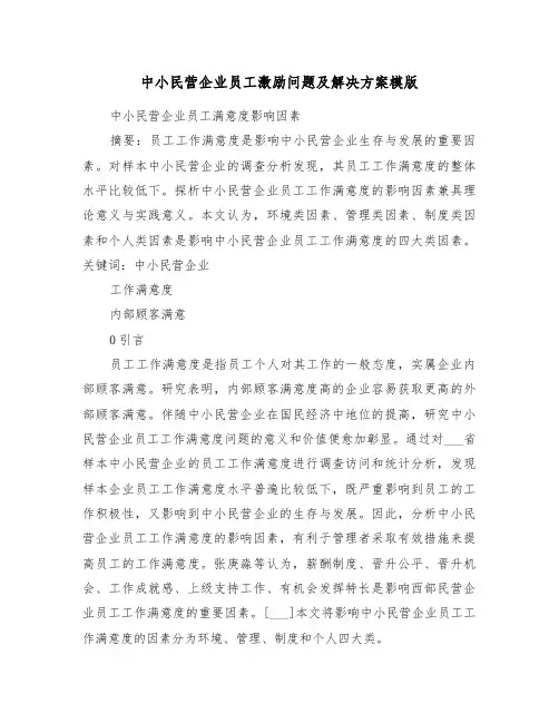 中小民营企业员工激励问题及解决方案模版(3篇)