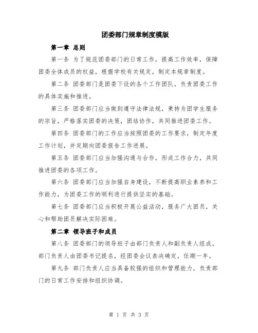 团委部门规章制度模版