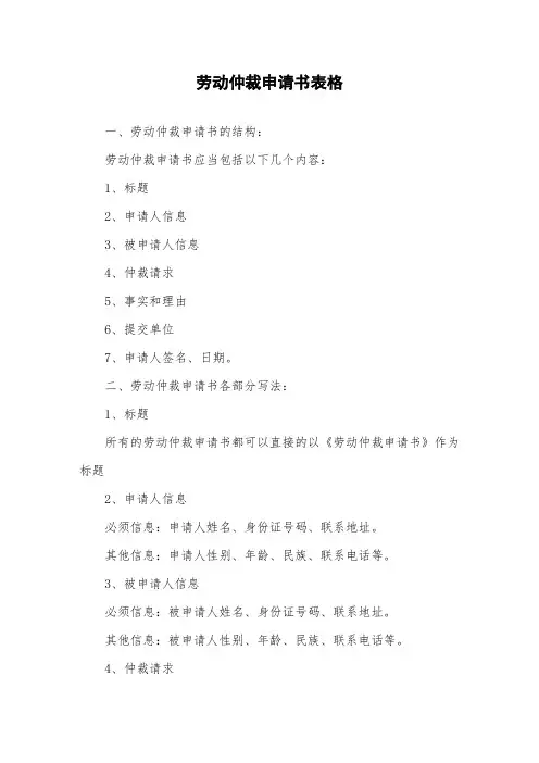 劳动仲裁申请书表格