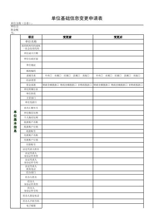 单位基础信息变更申请表