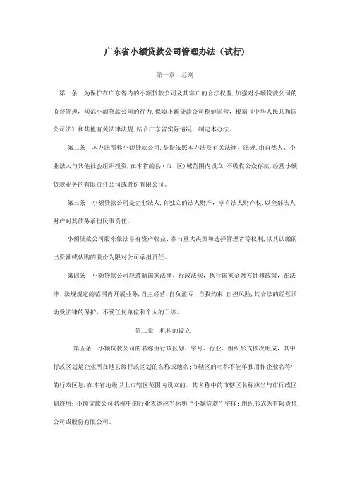广东省小额贷款公司管理办法