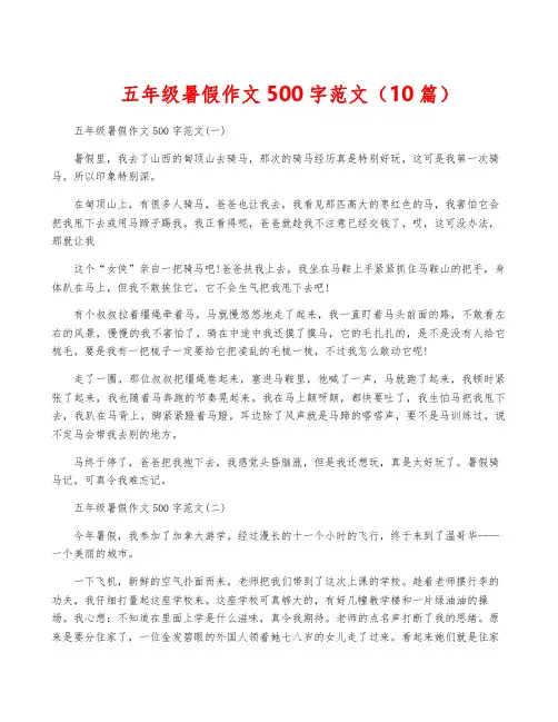 五年级暑假作文500字范文(10篇)