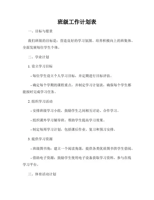 班级工作计划表