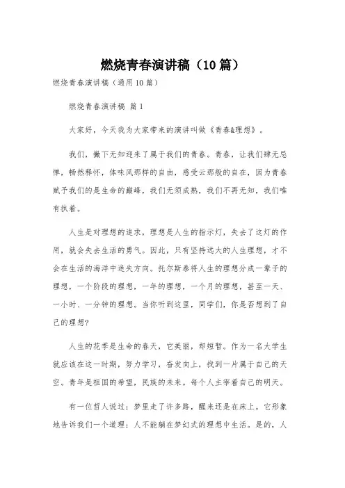燃烧青春演讲稿(10篇)