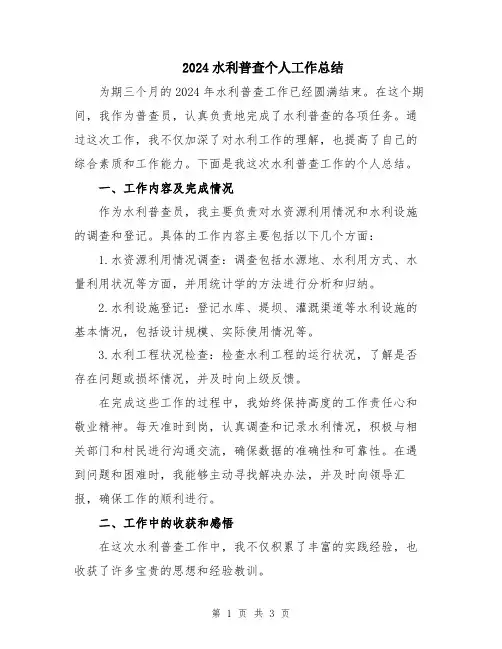 2024水利普查个人工作总结