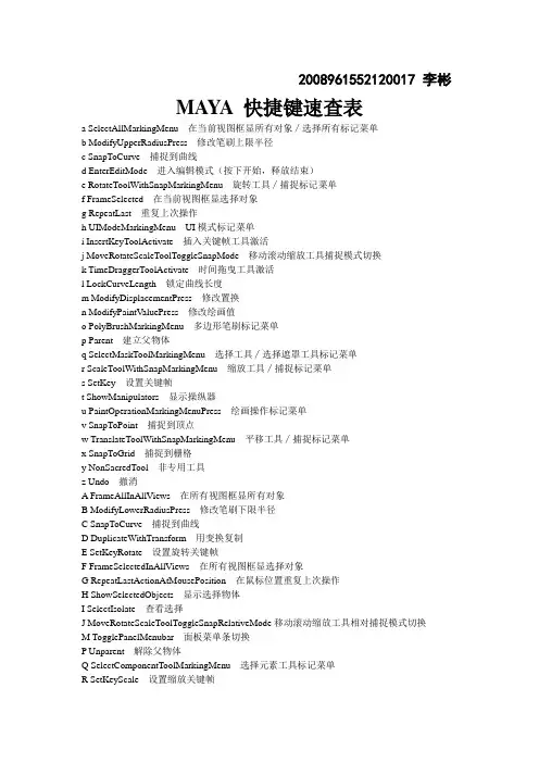 maya快捷键速查表