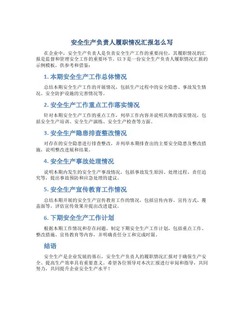 安全生产负责人履职情况汇报怎么写