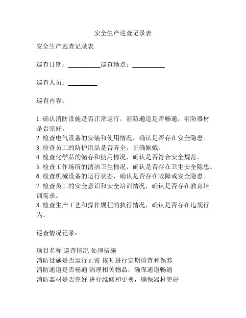 安全生产巡查记录表