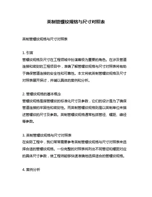 英制管螺纹规格与尺寸对照表