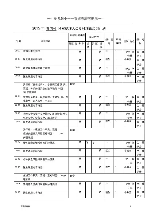 肾内科各级培训计划(特选借鉴)