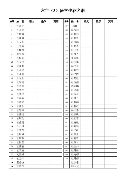 六年(3)班学生花名册