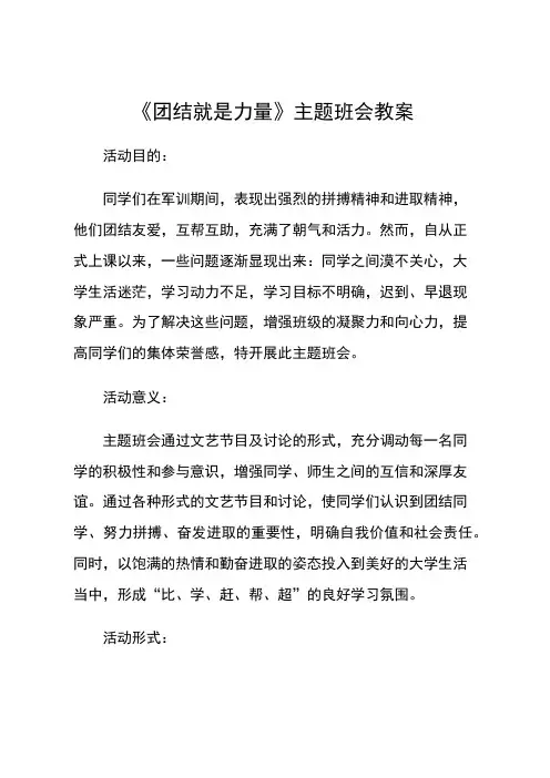 《团结就是力量》主题班会教案