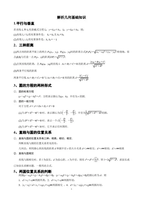 (完整版)解析几何基础知识汇总