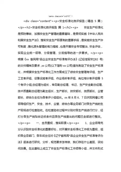 安全标准化自评报告（精选5篇）