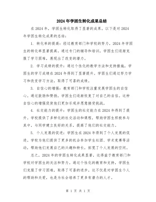 2024年学困生转化成果总结