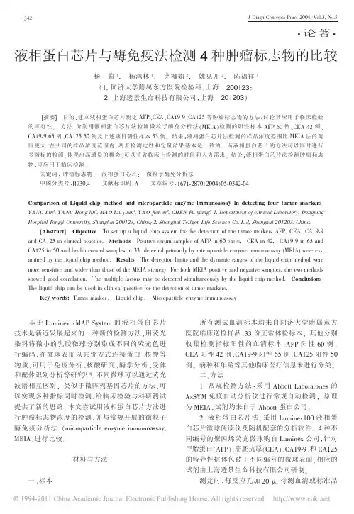 液相蛋白芯片与酶免疫法检测4种肿瘤标志物的比较