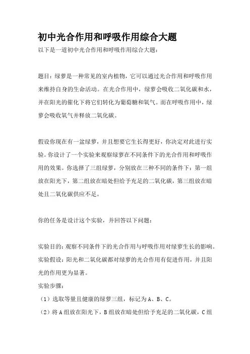 初中光合作用和呼吸作用综合大题