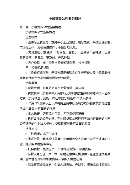 小额贷款公司业务概述