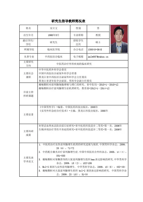 黑龙江中医药大学 硕士研究生导师简介 安立文
