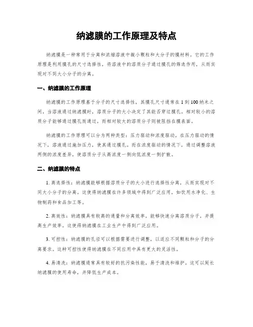 纳滤膜的工作原理及特点