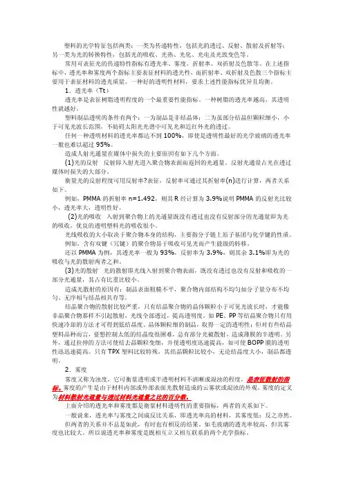 塑料的一些光学特性如透光率、雾度、折射率等知识