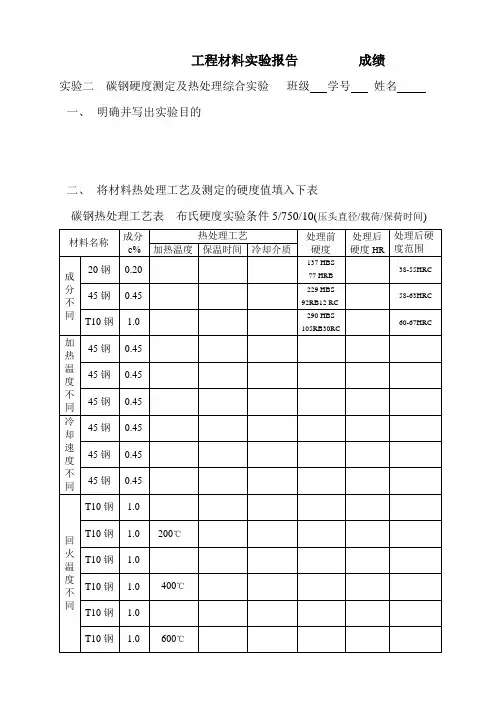 实验三碳钢热处理实验报告