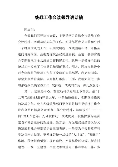 统战工作会议领导讲话稿 