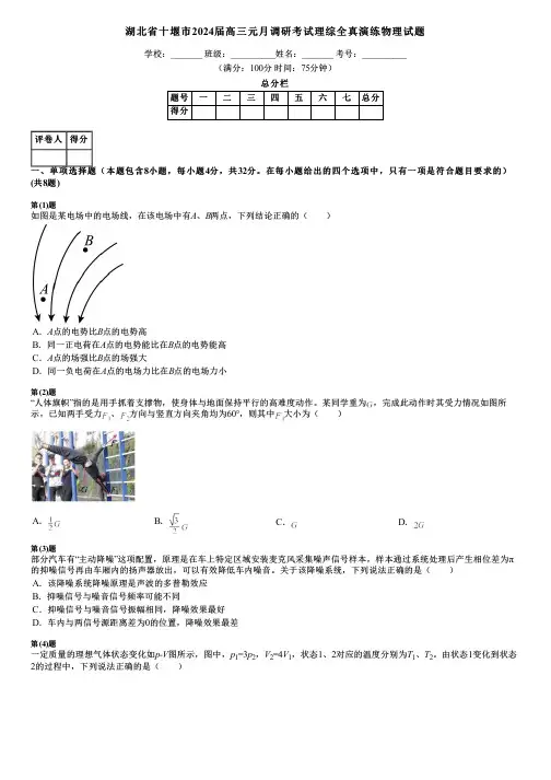 湖北省十堰市2024届高三元月调研考试理综全真演练物理试题