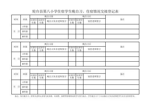 住宿学生、晚自习情况登记表