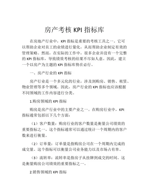 房产考核KPI指标库