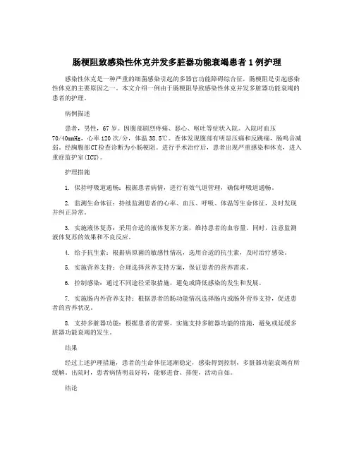 肠梗阻致感染性休克并发多脏器功能衰竭患者1例护理