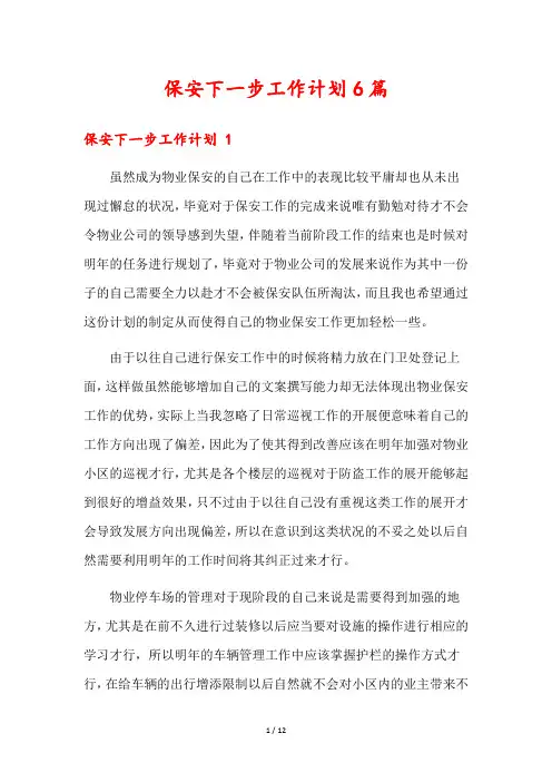 保安下一步工作计划6篇