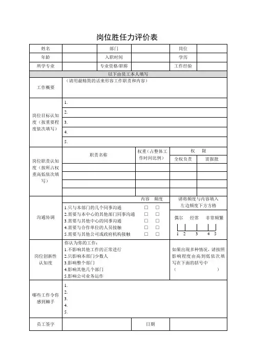 岗位胜任力评价表