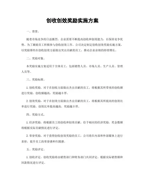 创收创效奖励实施方案