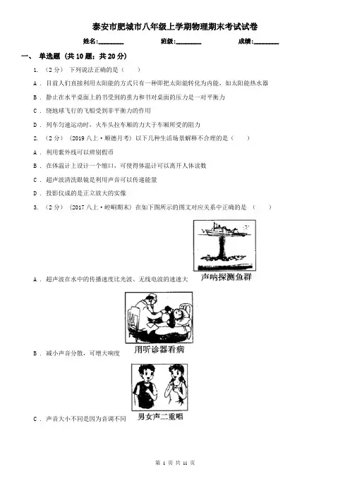 泰安市肥城市八年级上学期物理期末考试试卷