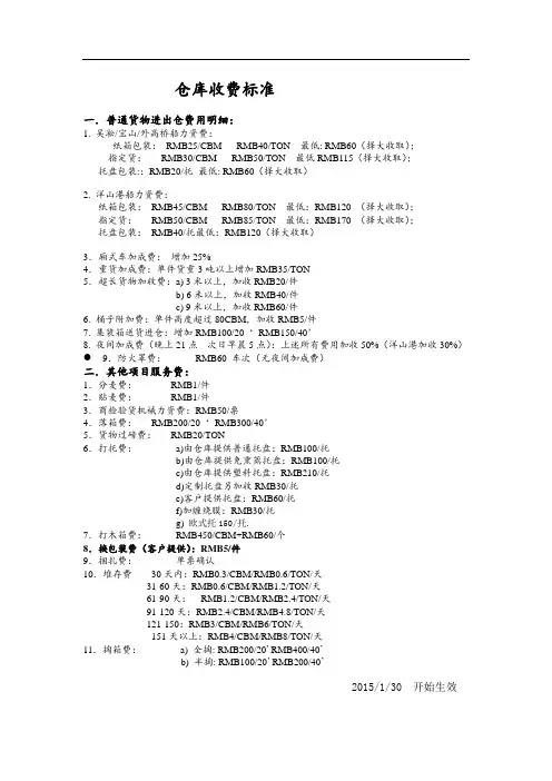 仓库收费标准
