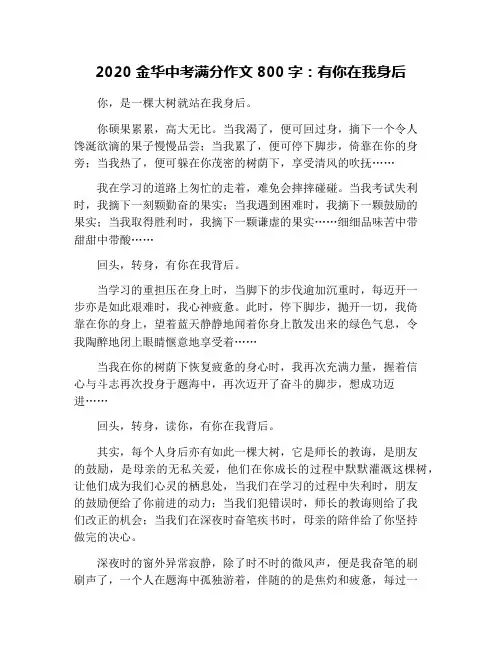 2020金华中考满分作文800字：有你在我身后