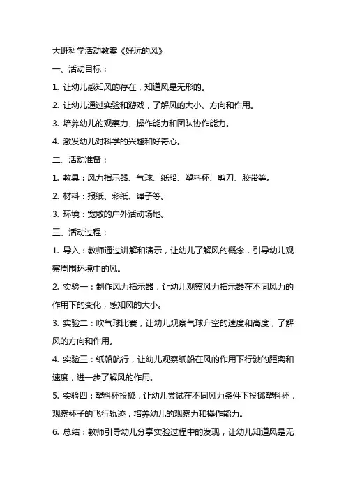 大班科学活动教案：《好玩的风》