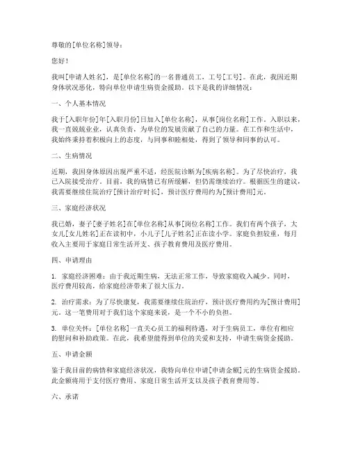 生病资金申请报告