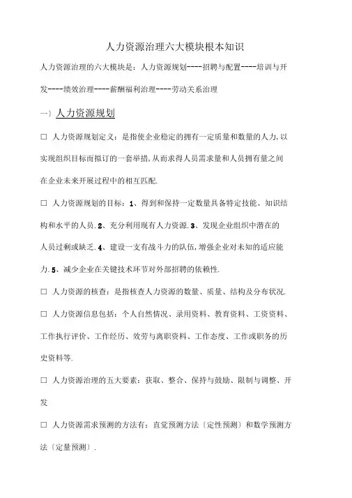 人力资源管理六大模块基本知识整理归纳
