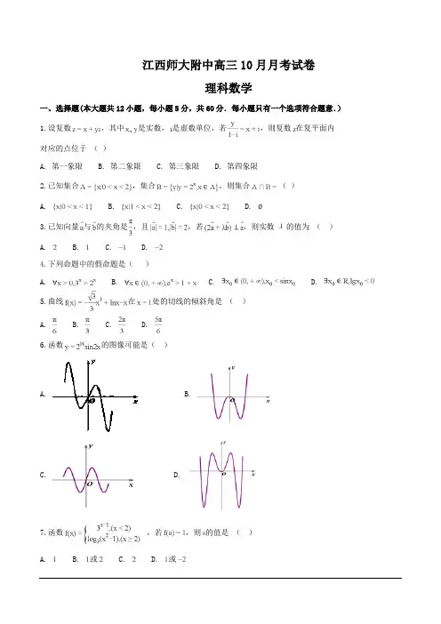 江西师范大学附属中学2019届高三10月月考(理科)数学试题 及答案