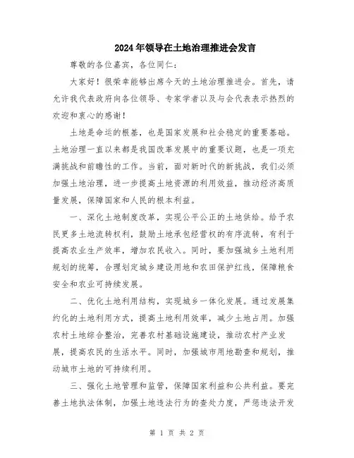 2024年领导在土地治理推进会发言