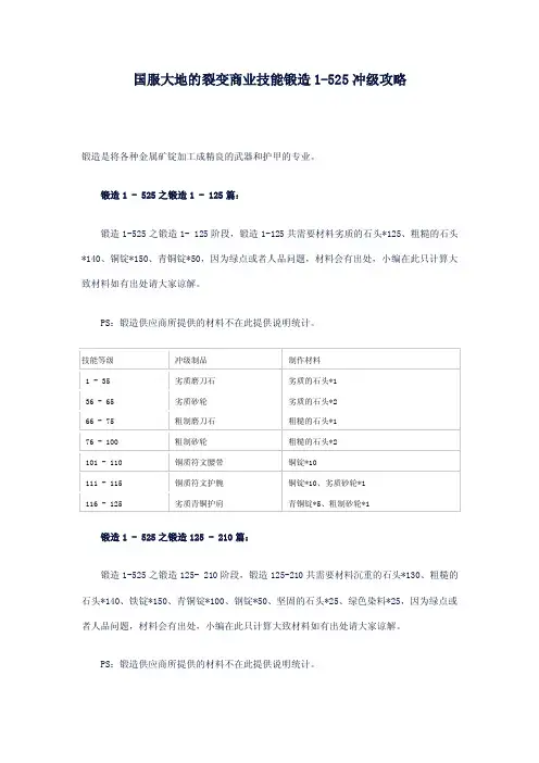 国服大地的裂变商业技能锻造1-525冲级攻略