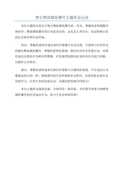 禁止燃放烟花爆竹主题班会记录